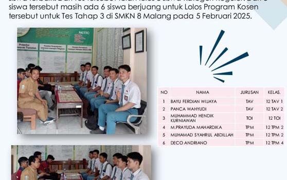SMKN 1 Kediri Mengirimkan 15 Siswa Terbaiknya untuk Mengikuti Tes Tahap 3 Program Kosen PT Denso Indonesia